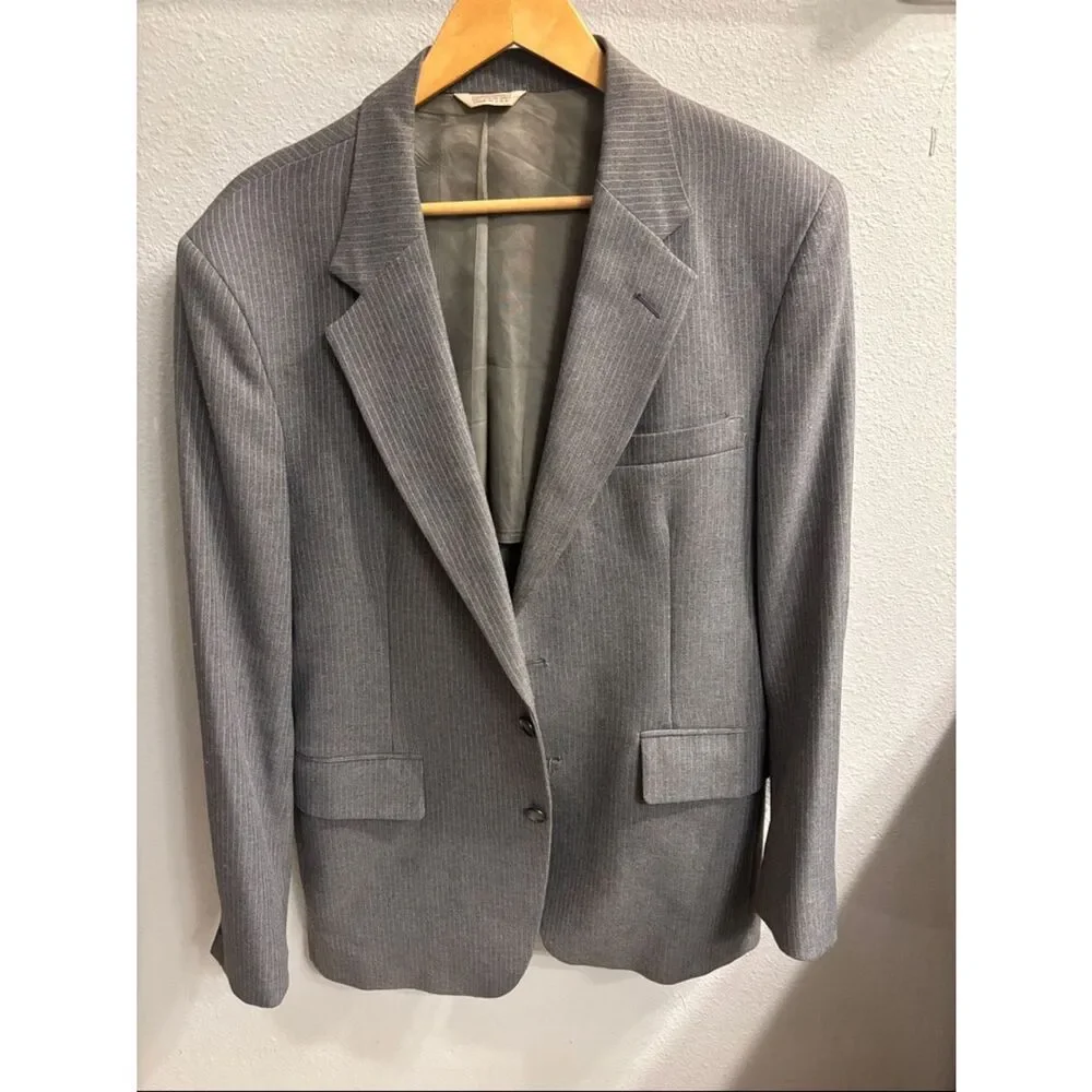 Men's Gray Pinstripe Two-Piece Suit Jacket & Trousers